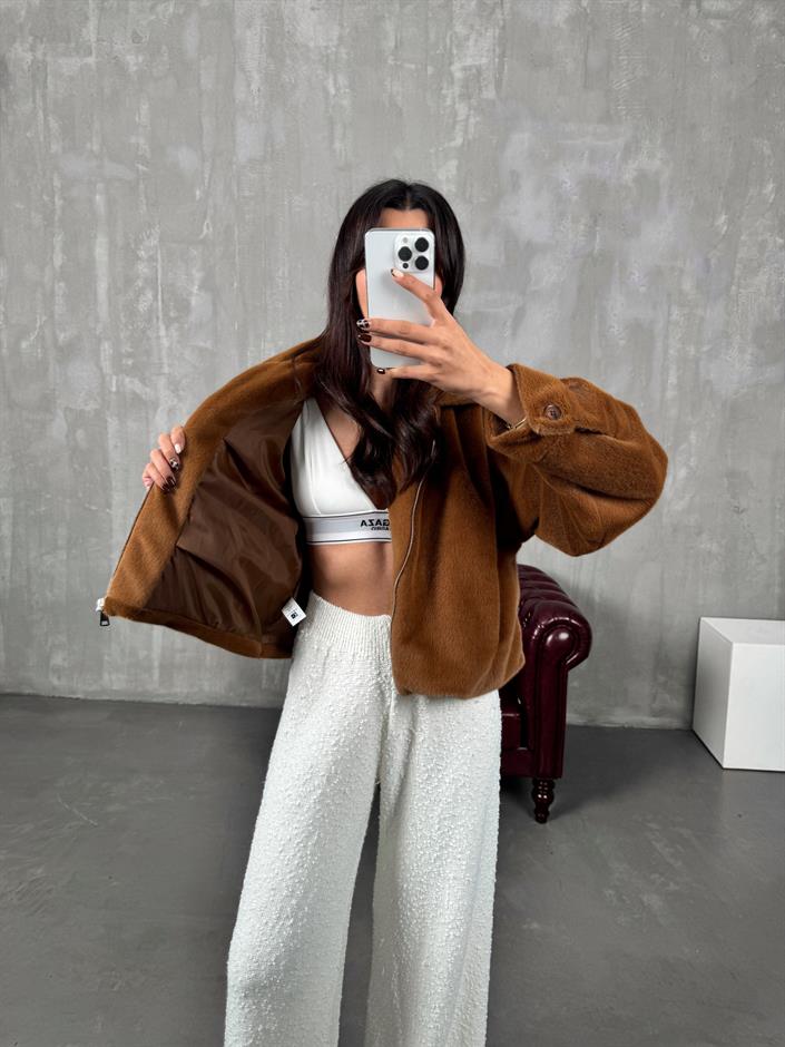 Care Kahve Cepli Astarlı Peluş Ceket