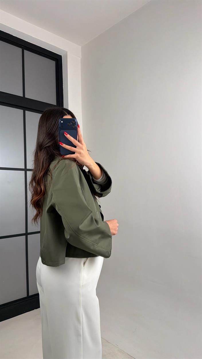 Haki Düğmeli Astarlı Cepli Ceket GAUS-00913