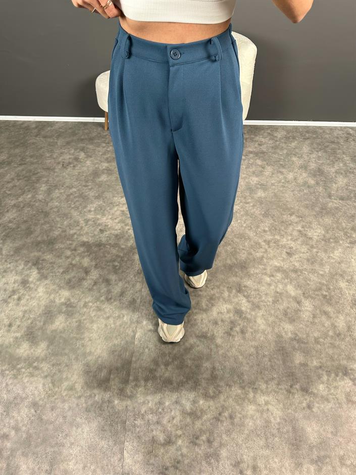 Bera İndigo Mavi  Beli Lastikli Palazzo Pantolon