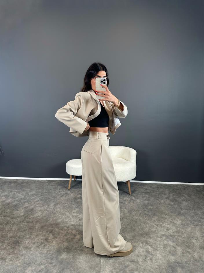 Ketrina Bej Tasarım Blazer Ceket İkili Takım 