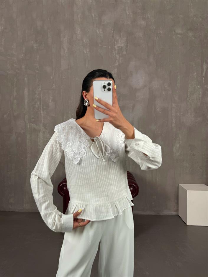 Beyaz Yaka Fisto İşlemeli Pinterest Gömlek Gaus00108