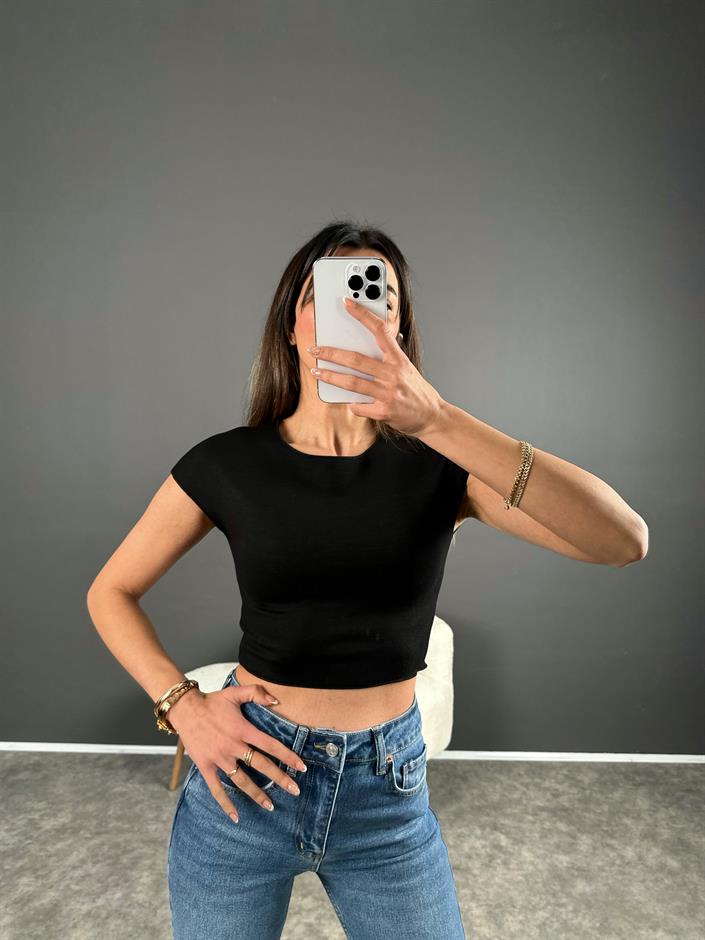 ZR Siyah Çelik Örme Crop Top