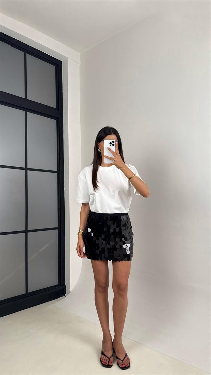 Siyah Payetli Mini Etek Gaus00616
