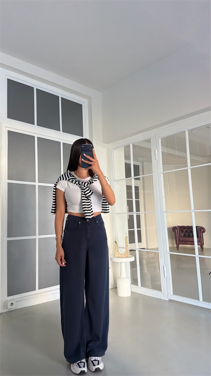Lacivert Beli Lastikli Geniş Paça Jean GAUS-01876 GAUS-02035