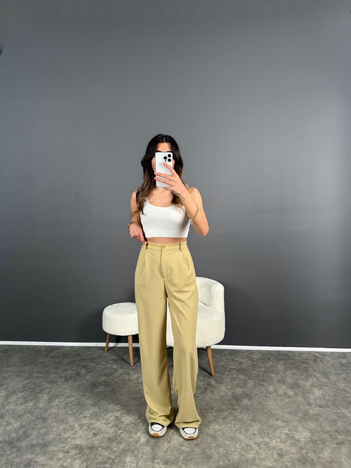 Bera Yeşil Beli Lastikli Palazzo Pantolon