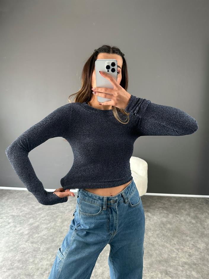 Gece Mavisi Simli Crop