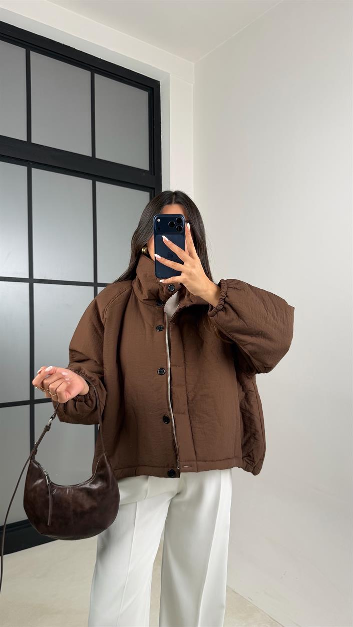 Kahve Oversize Astarlı Şişme Mont GAUS-00611