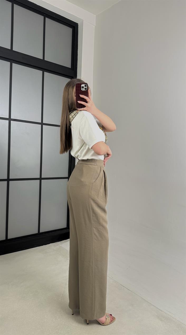 Haki Beli Lastikli Pile Detaylı Tencel Pantolon GAUS-00995