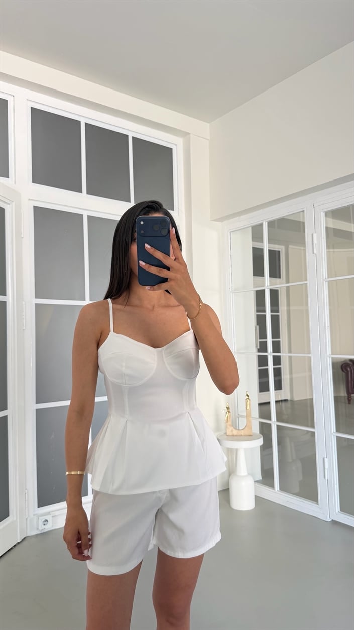 Beyaz Ayarlanabilir Askılı Likralı Korse GAUS-01719