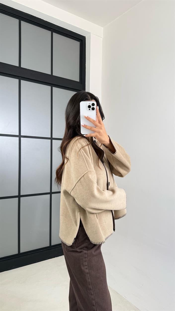 Camel Dikiş Detaylı Kaşe Ceket GAUS-00555