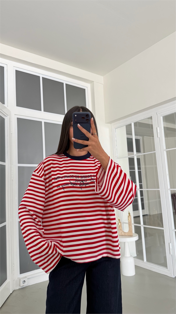 Lacivert Şeritli Baskılı Sweatshirt GAUS-02121 GAUS-02196