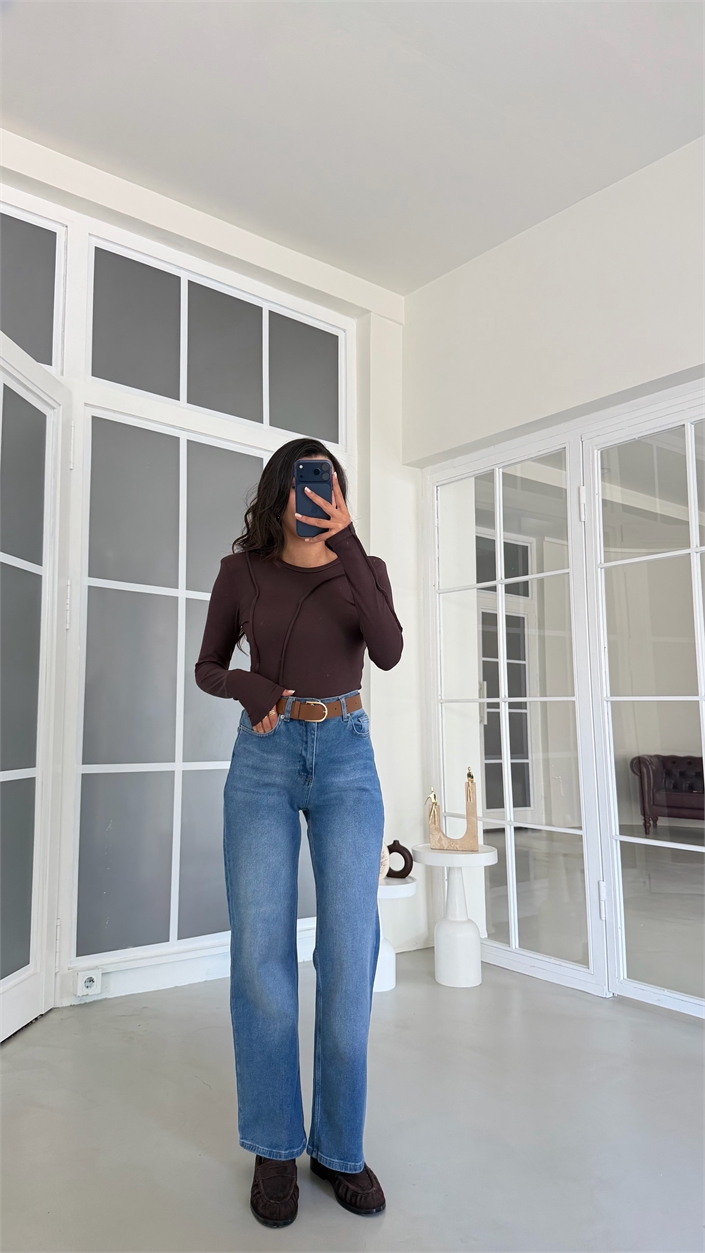 Mavi Likralı Kemerli Jean GAUS-02155