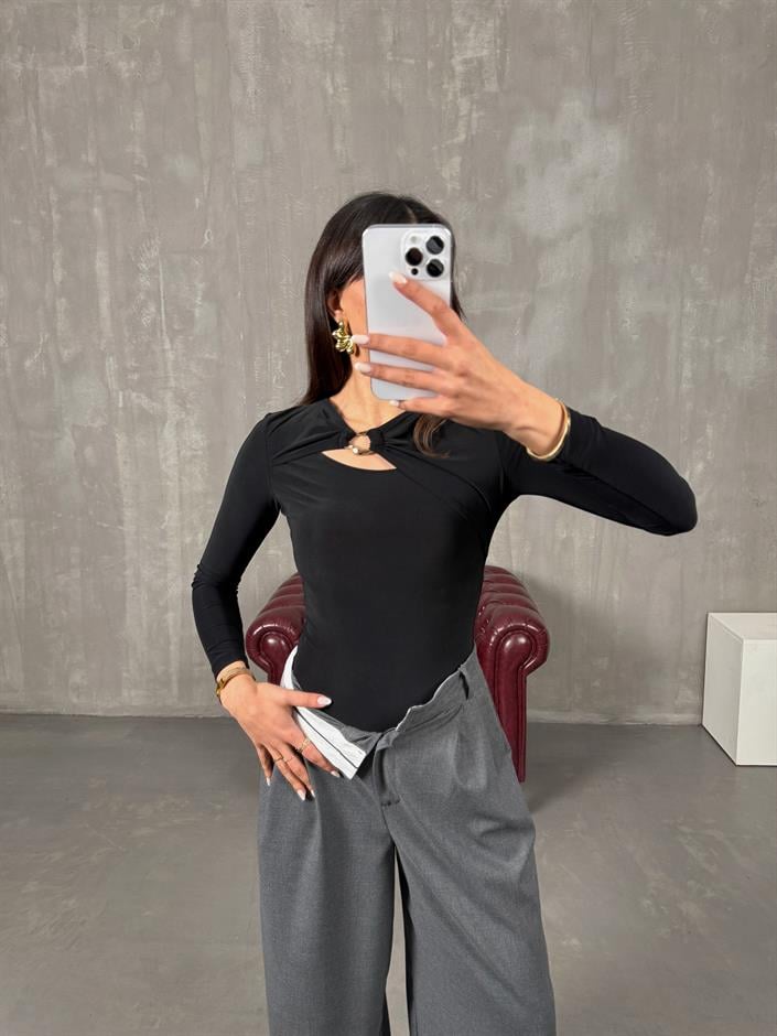Payne Siyah Metal Toka Detaylı Bodysuit