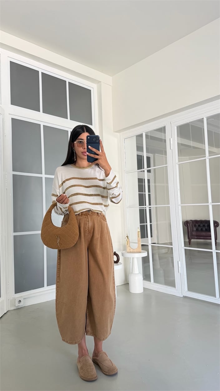 Camel Beli Lastikli Oversize Jean GAUS-02030