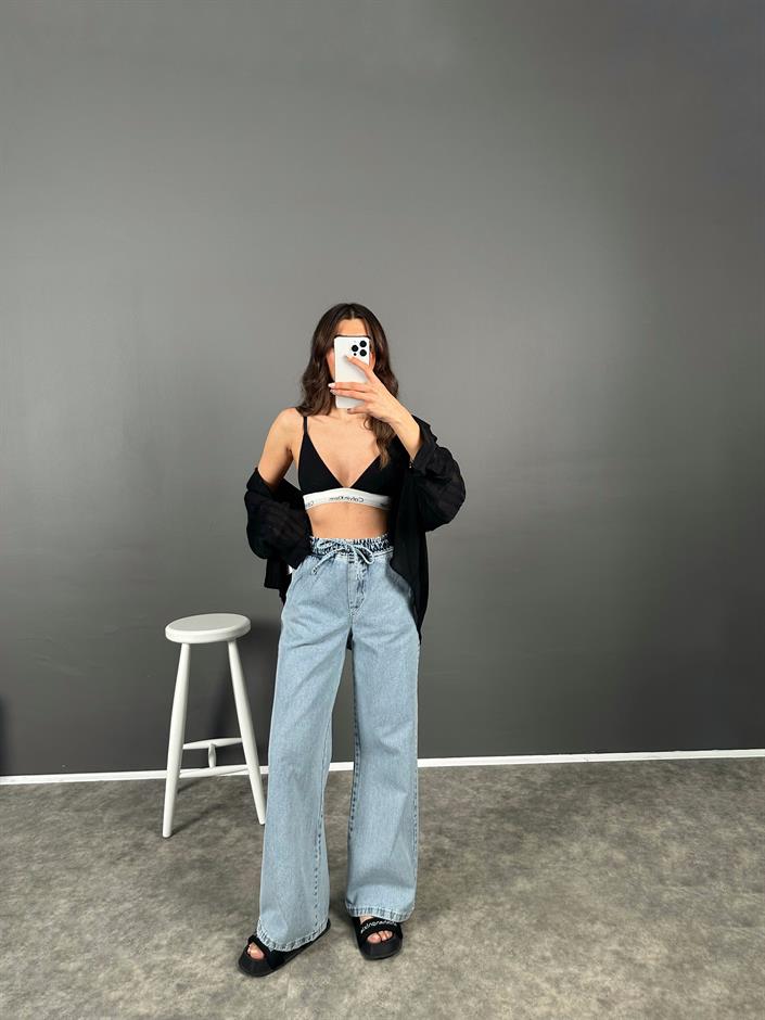 Premium Beli Lastikli Mavi Jean