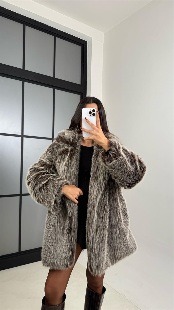 Kahve Yakalı Astarlı Cepli Premium Kürk GAUS-00456