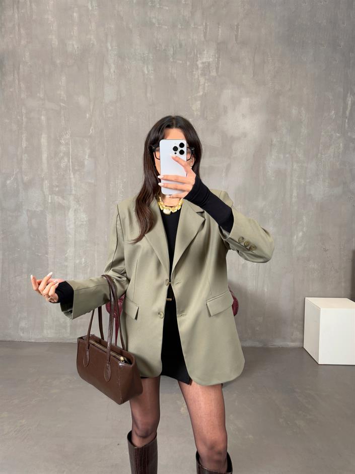 Lenora Haki Astarlı Blazer Ceket