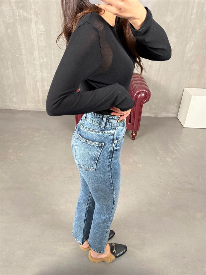 Loka Mavi Gold Detaylı Flare Jean