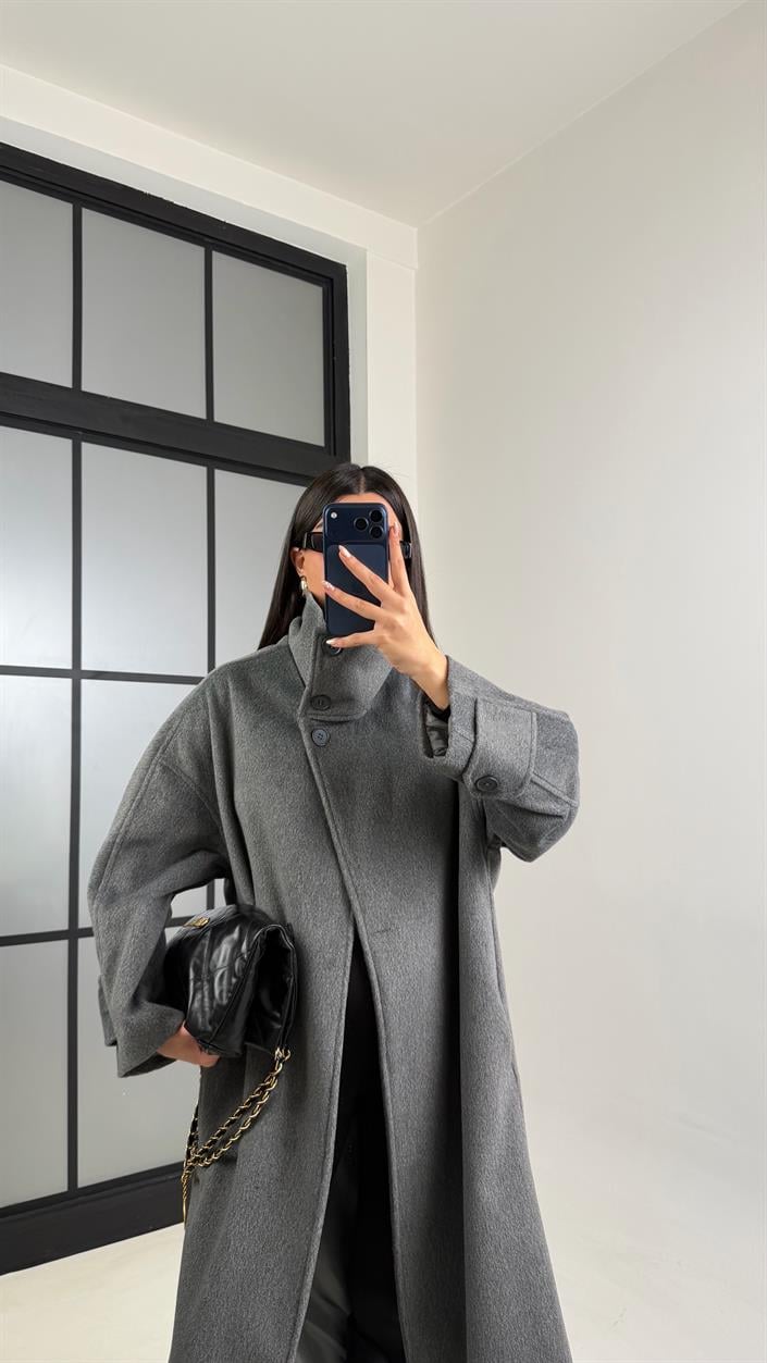 Antrasit Dik Yaka Astarlı Kaban GAUS-00846