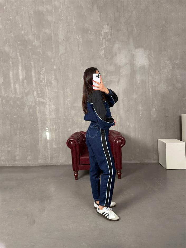 Lotus Koyu Mavi Beli Lastikli Garnili Denim Takım