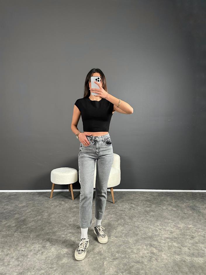ZR Açık Füme Kesik Paça High Waist Jean