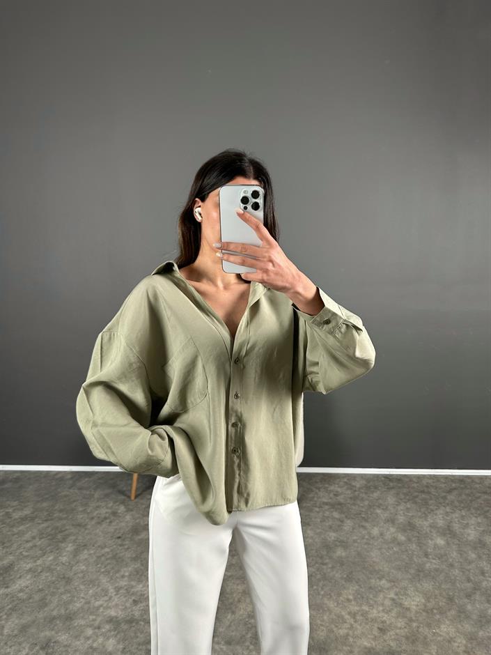 Soft Haki Salaş Oversize Gömlek 