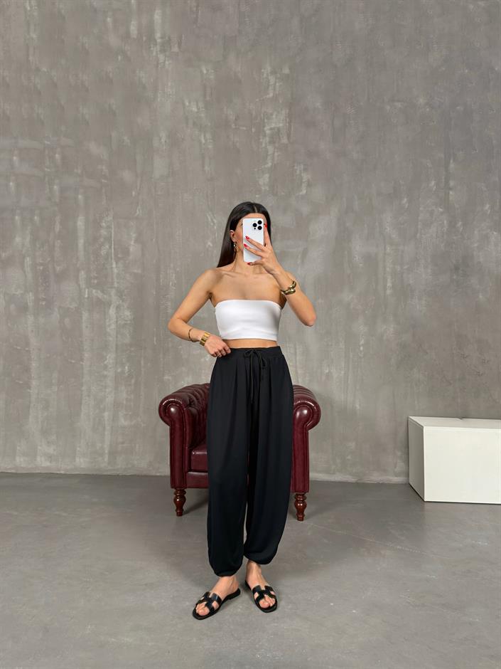 Siyah Cepli Modal Muadil Şalvar Pantolon Gaus00207