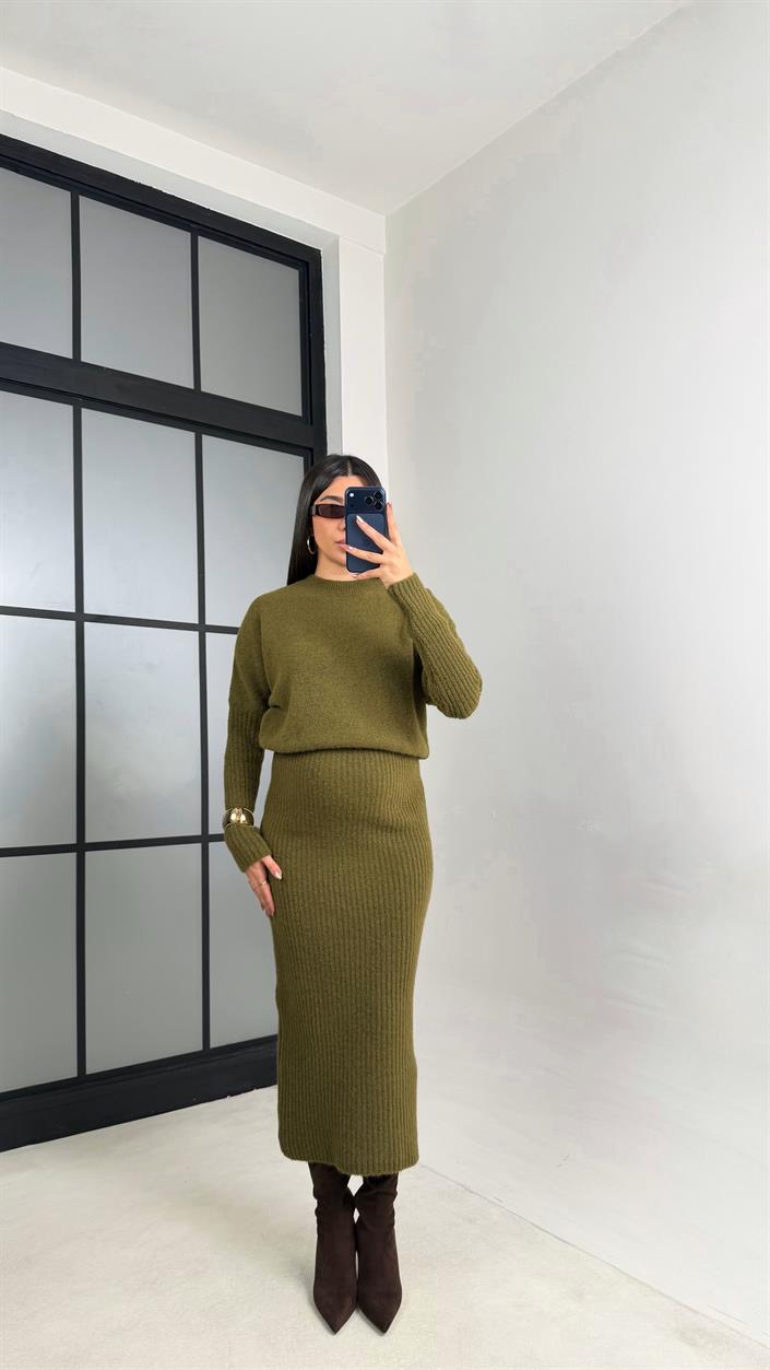 Yeşil Maxi Boy Triko Elbise GAUS-01083