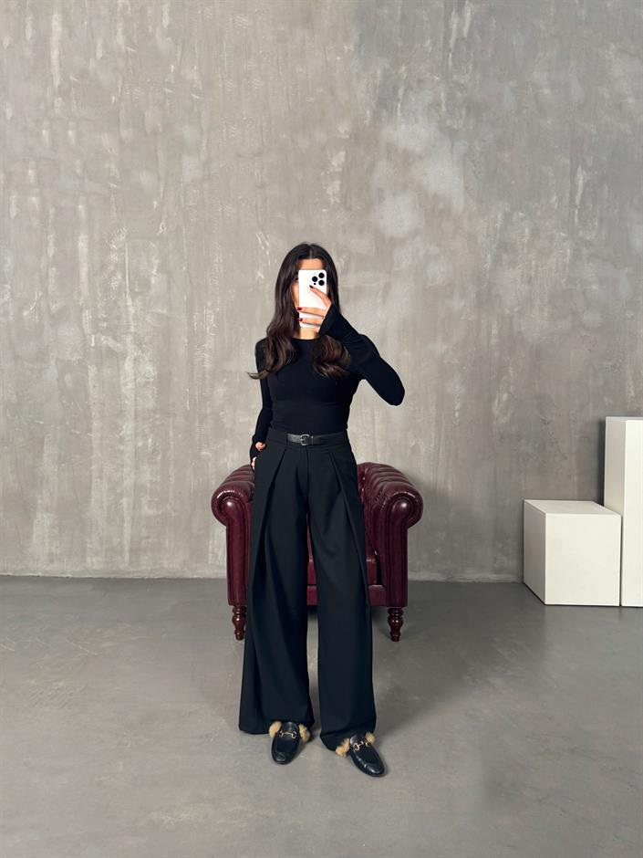 Piqu Siyah ZR Muadil Kemerli Pantolon