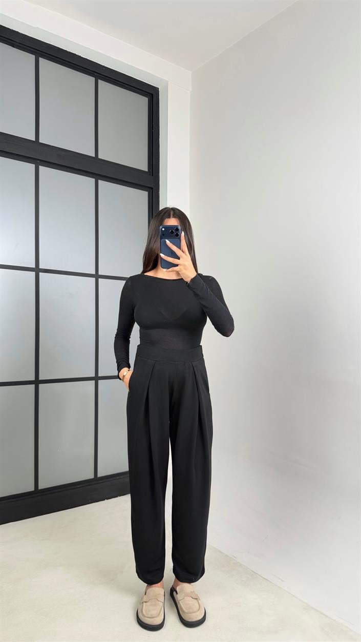 Siyah Beli Lastikli OYS Muadil Şalvar Modal Pantolon GAUS-00574