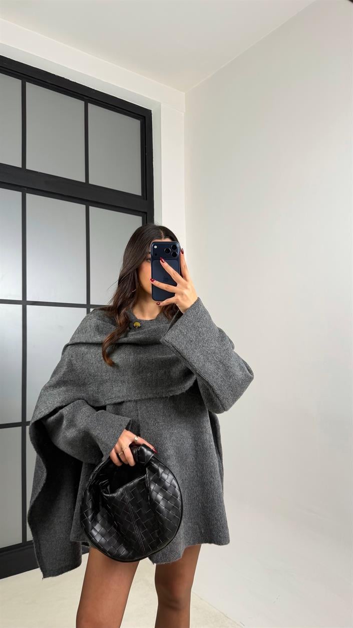 Gri Şal Detaylı Triko Kazak GAUS-00774