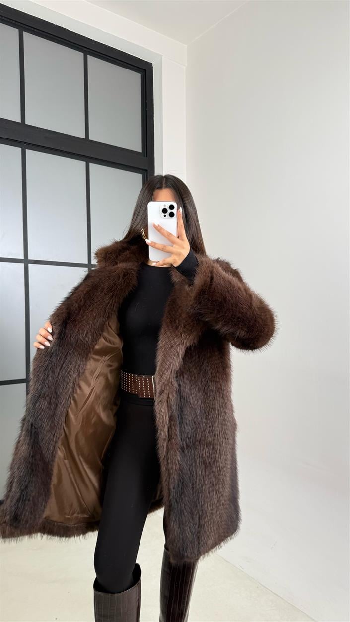 Kahve Astarlı Midi Boy Premium Kürk GAUS-00504