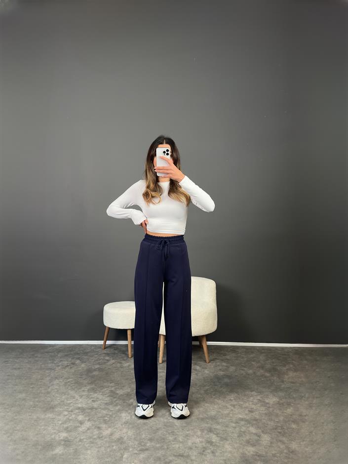 Eyra Lacivert Çımalı Beli Lastikli Pantolon