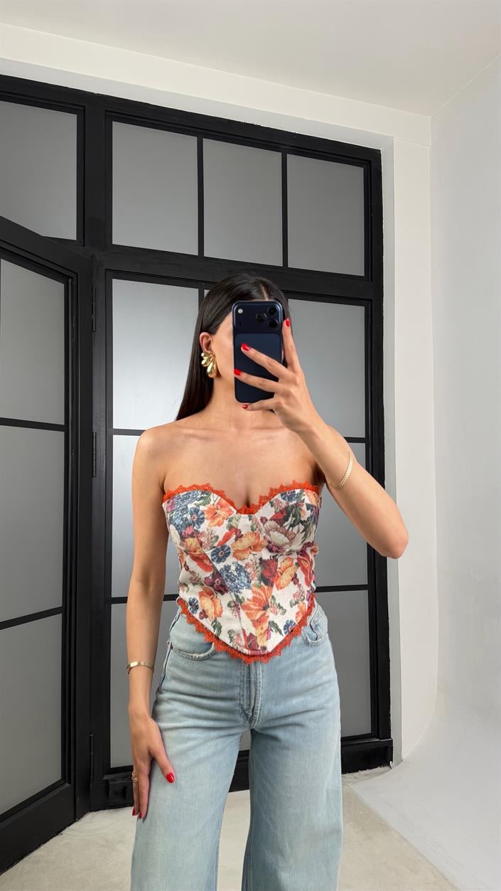 Çok Renkli Desenli Vintage Korse GAUS-01553