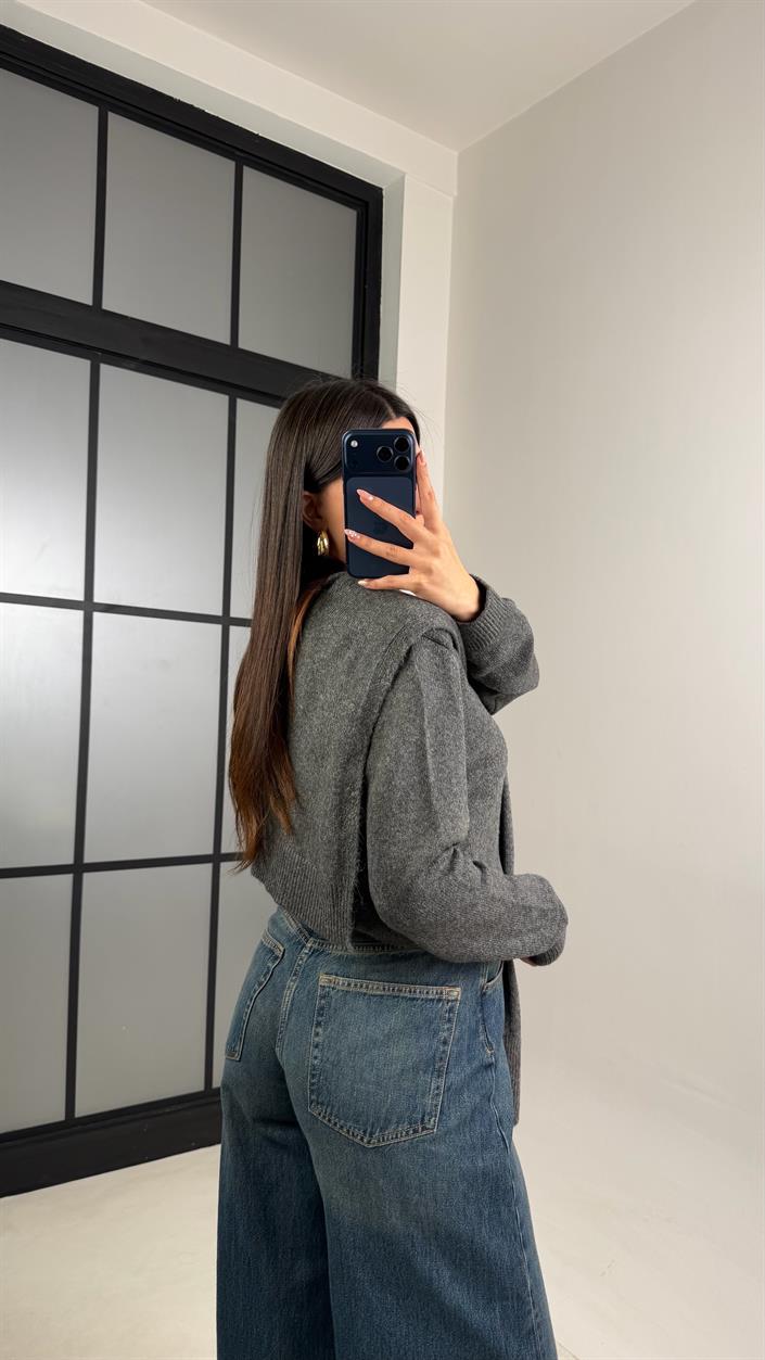 Antrasit Şal Detaylı Triko Kazak GAUS-00862