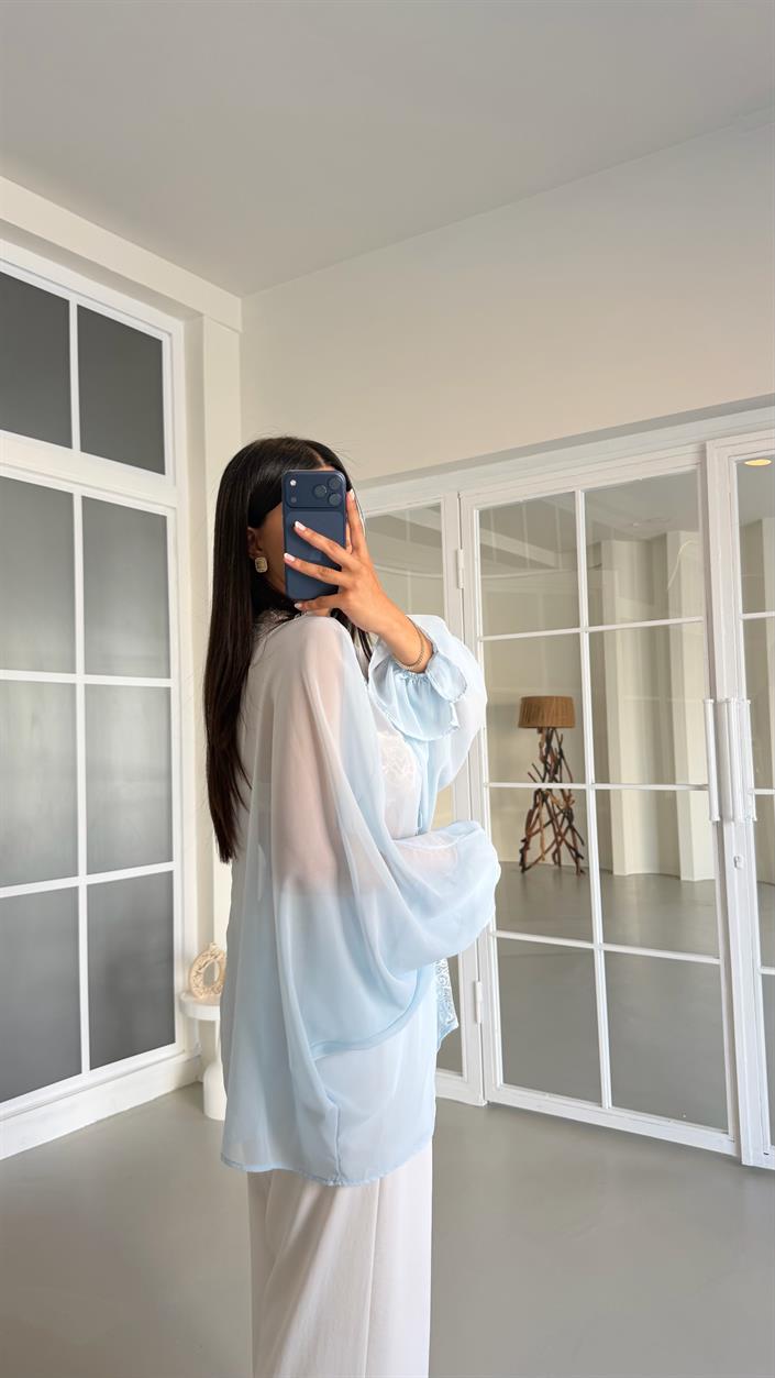 Mavi Dantel Detaylı Transparan Bluz GAUS-01648