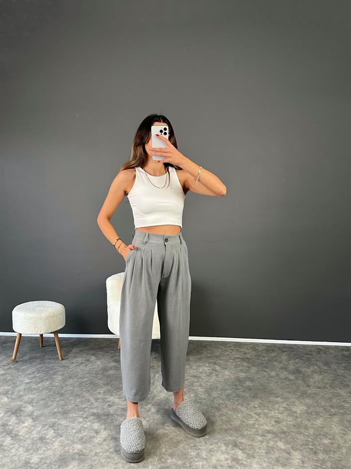 Alfonsa Gri Şalvar Pensli Pantolon