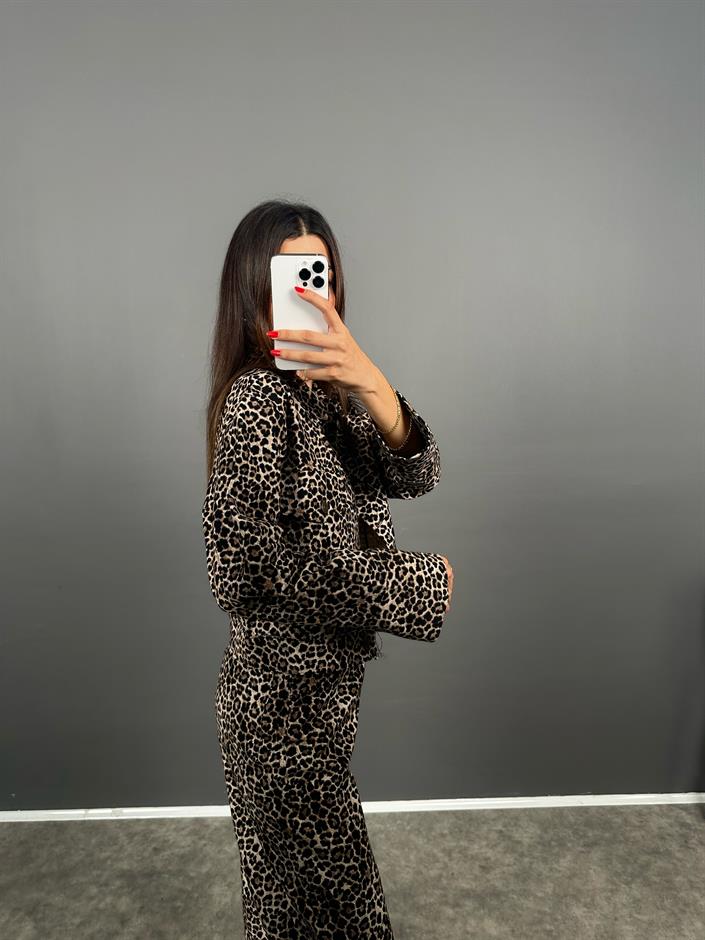 ZR Model Leopar Desenli Ceket Pantolon İkili Takım