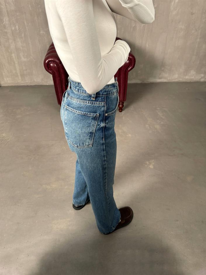 Pooki Mavi Yıkamalı Wide Leg ZR Jean