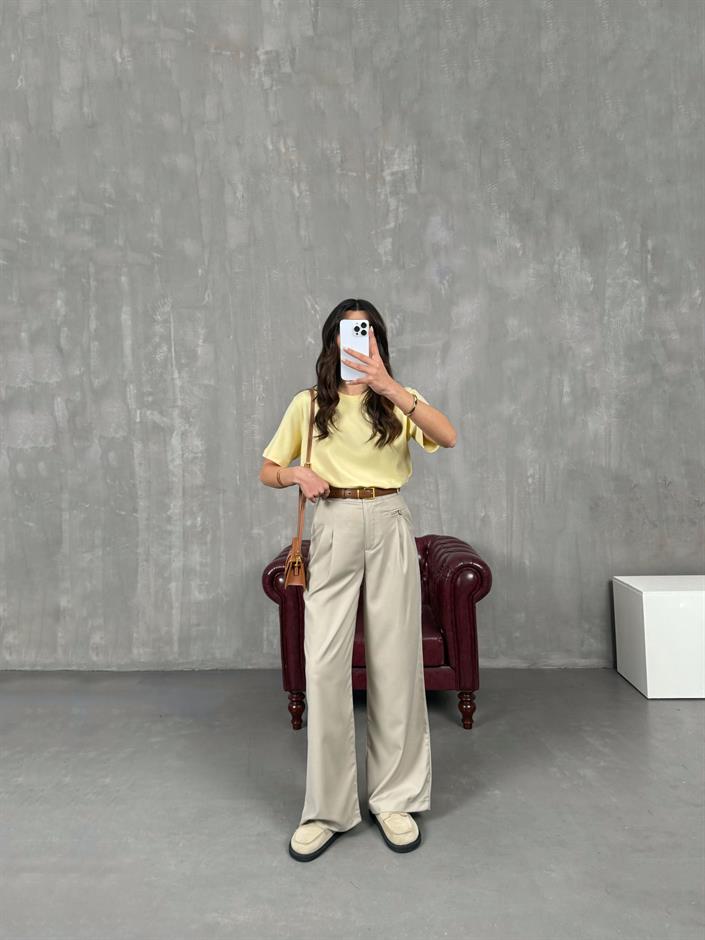 Rigal Taş Ön Düğme Detaylı Kumaş Pantolon