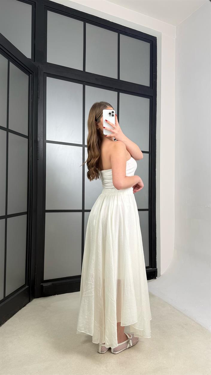 Ekru Beli Lastikli Astarlı Şifon Etek GAUS-01266