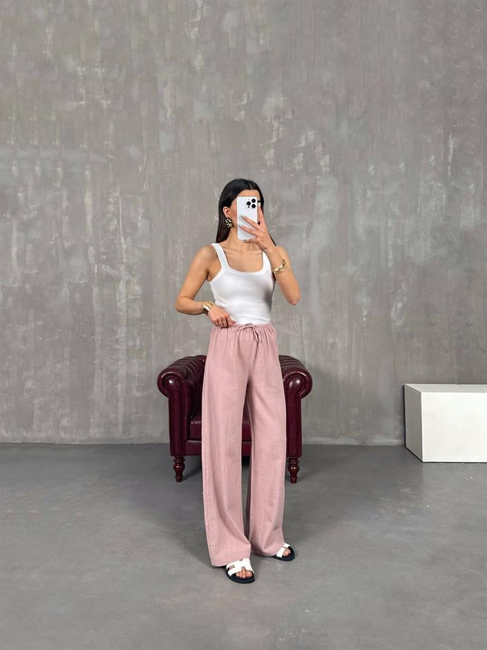 Gül Kurusu Beli Lastikli Keten Pantolon Gaus00237