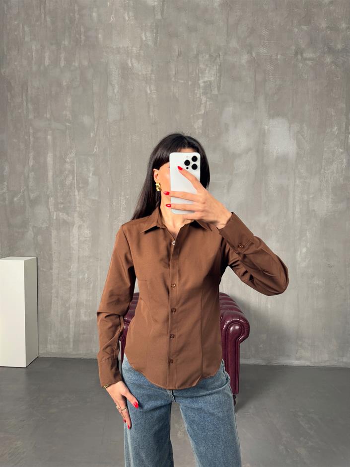 Neval Kahve Slim Fit Gömlek