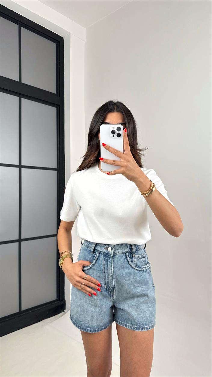 Açık Mavi Cepli Denim Şort Gaus00477