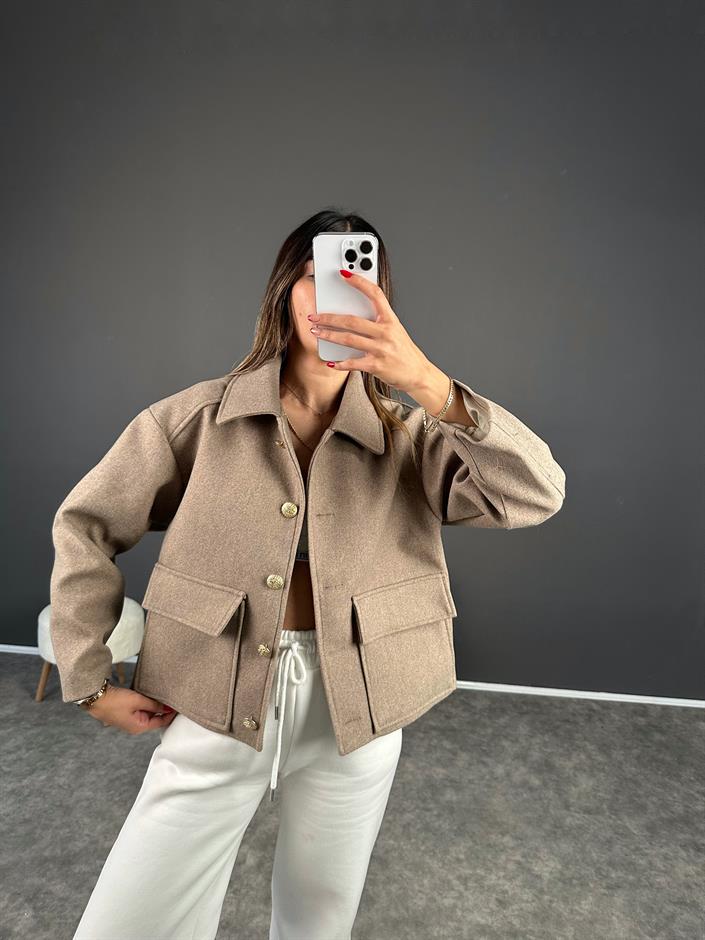 Premium Vizon Gold Düğmeli Kaşe Ceket 