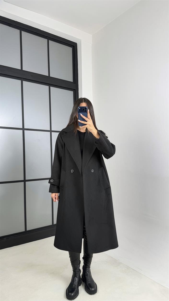 Siyah MD Muadil Astarlı Kaşe Kaban GAUS-00613