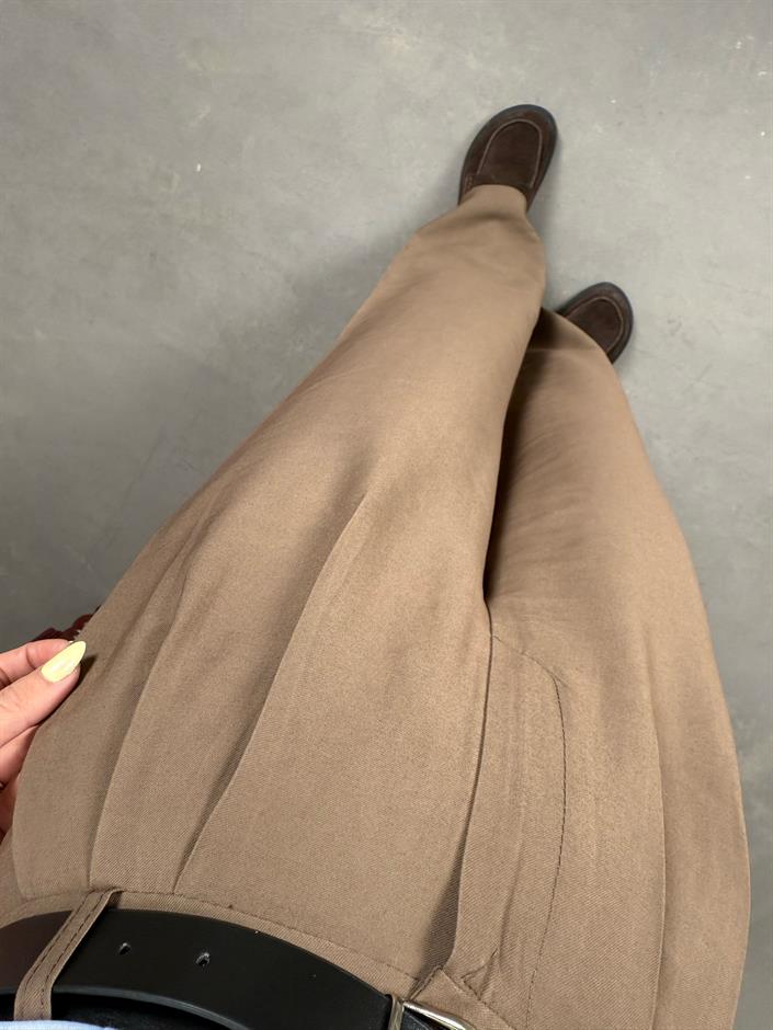 Kahve Kemerli İthal Kumaş Palazzo Pantolon Gaus00090