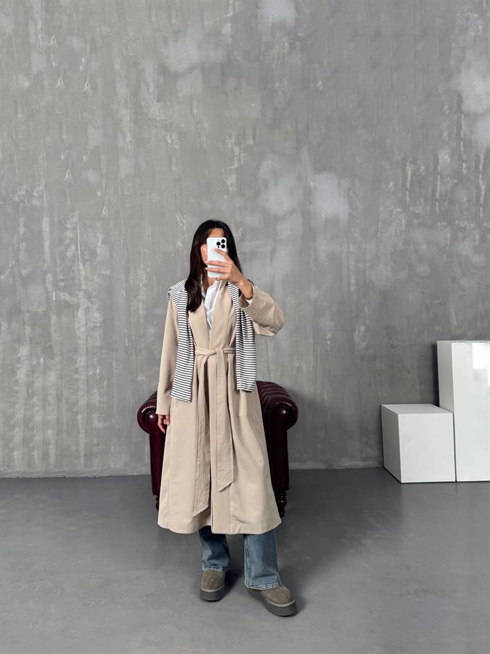 Sindy ZR Taş Muadil Premium Astarsız Kuşaklı Trençkot