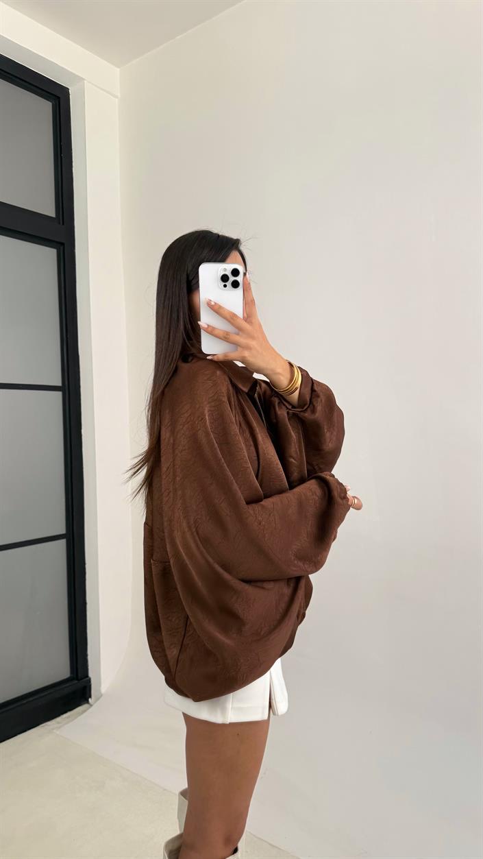 Kahve Saten Bomber Ceket GAUS-00118