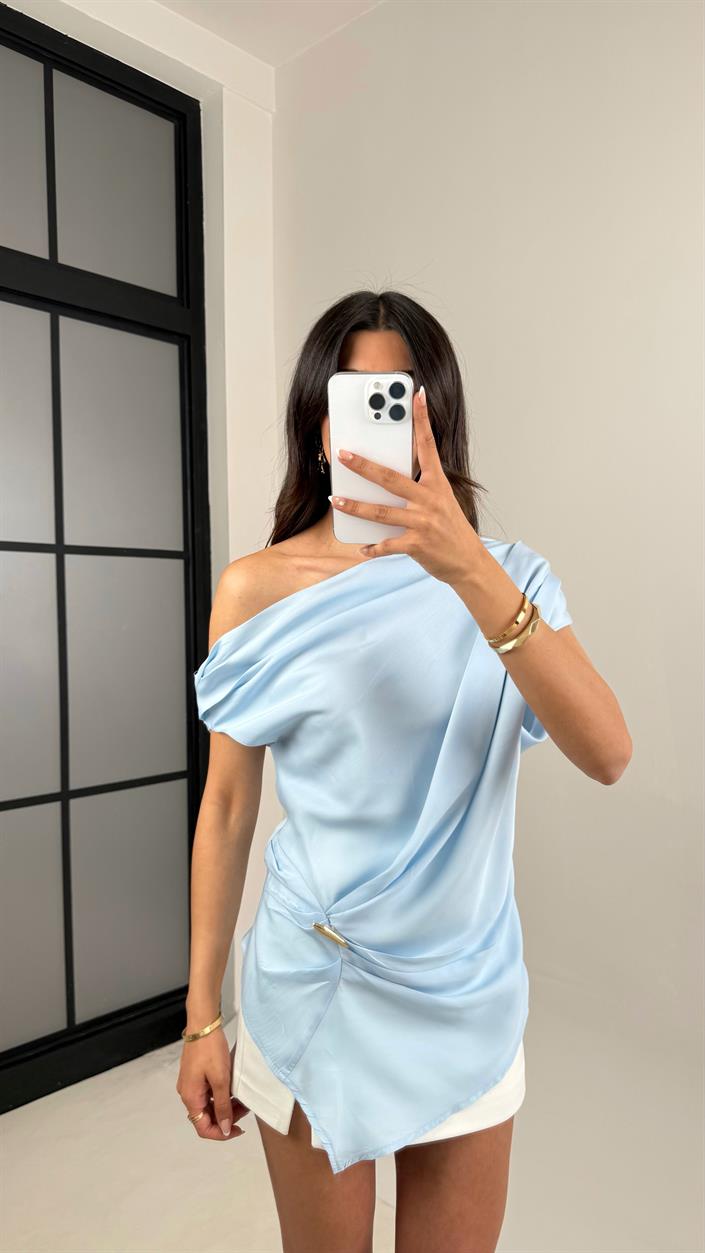 Mavi Gold Tokalı Saten Premium Bluz Gaus00531